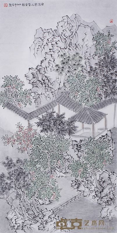 李志坚、沧浪亭之清香馆、69.5×35cm、约2平尺、纸本设色、2014年