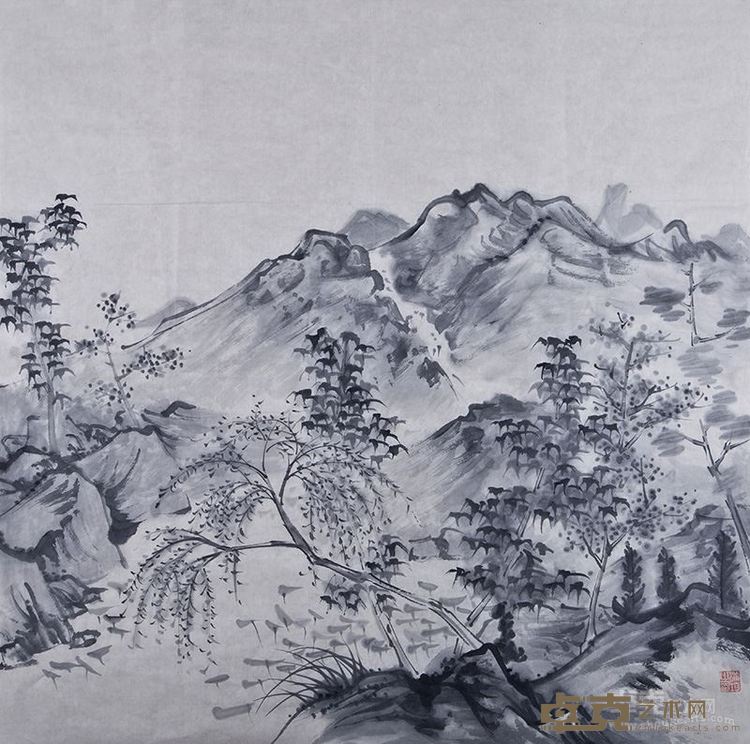 浦均、写意山水四、69×69cm、约4平尺、纸本水墨、2013年