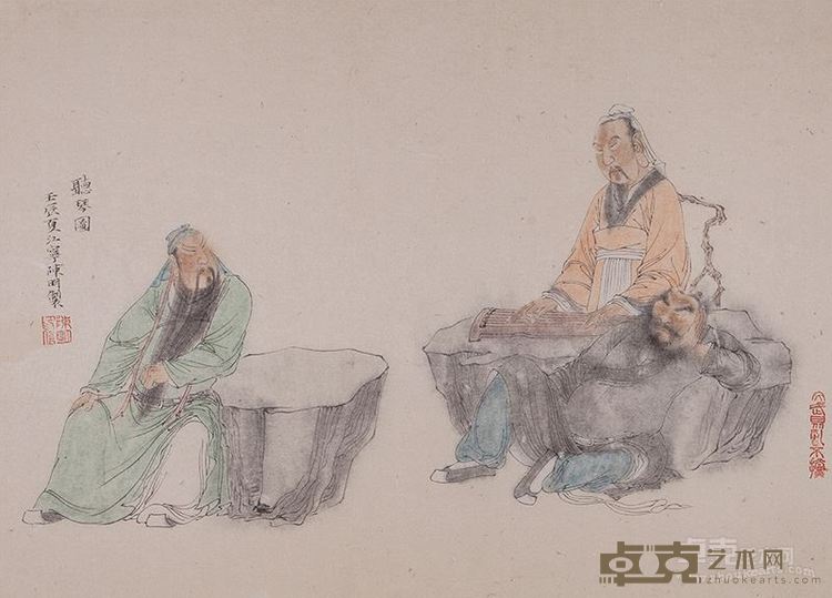 陈明、听琴图、39×54cm、约2平尺、纸本设色、2012年