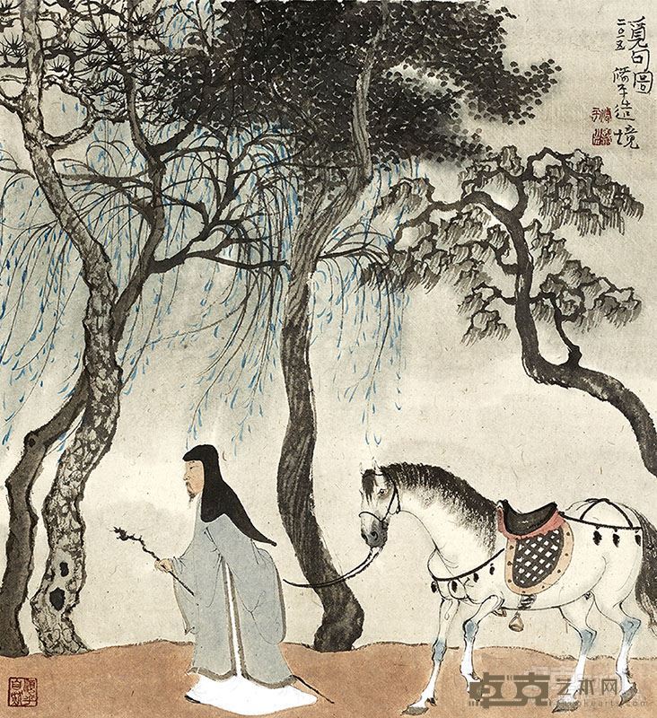 秦修平、觅句图、48×44cm、约2平尺、纸本设色、2015年