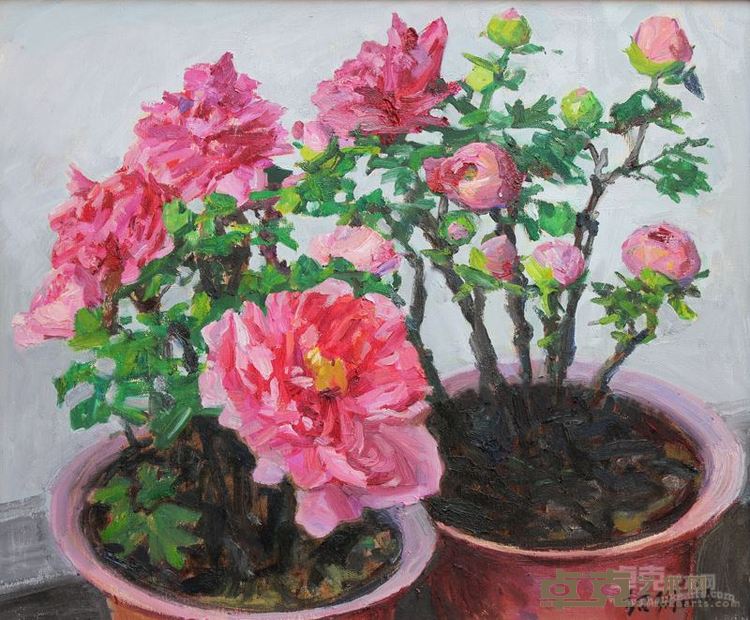 郭绍纲《两盆牡丹》61x77cm布面油画2006年
