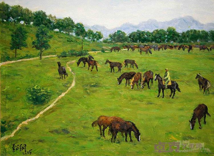 郭绍纲《粤北军马场》46x61cm布面油画2015年