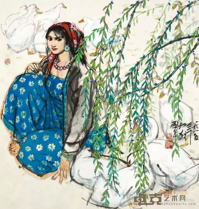 史国良 牧鹅图 66.8cm×64.5cm 1985年 纸本