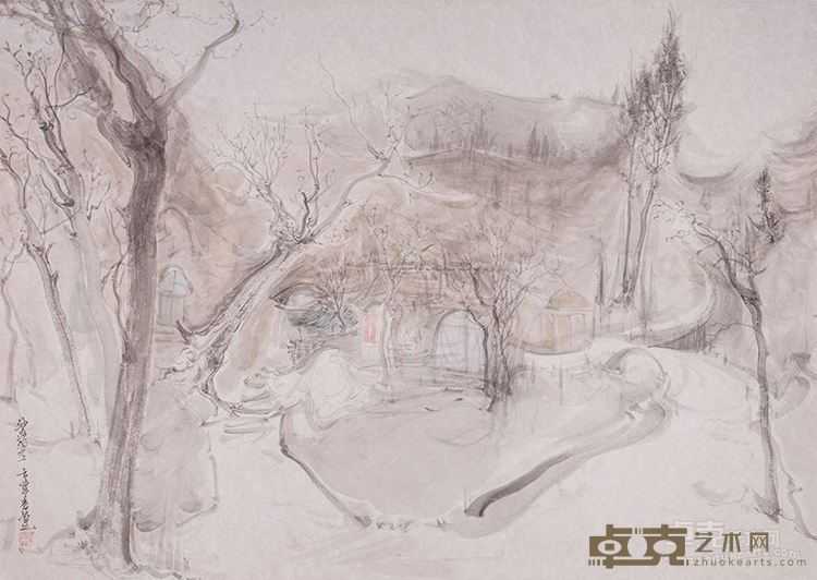沙渔沟之一,梁雨,50×70cm,纸本设色,2014