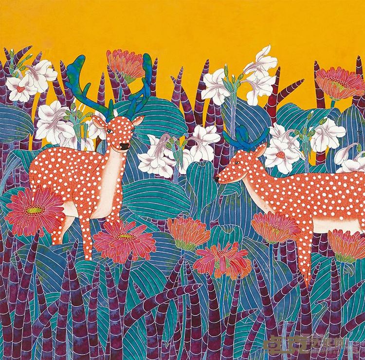 丛林小鹿,刘天怜,72×72cm,纸本设色,2014