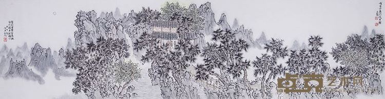 峨眉山象池夜月图,李志坚,35×137cm,纸本设色,2014