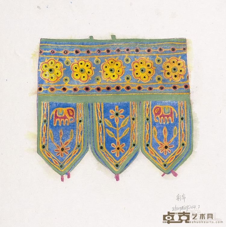 彩帘,祝铮鸣,32×32cm,纸本设色,2014
