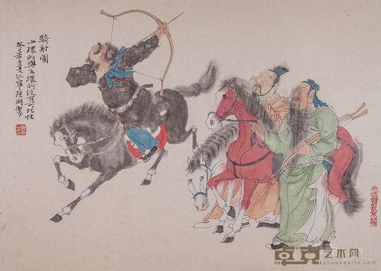 骑射图,陈明,39×55cm,纸本设色,2013