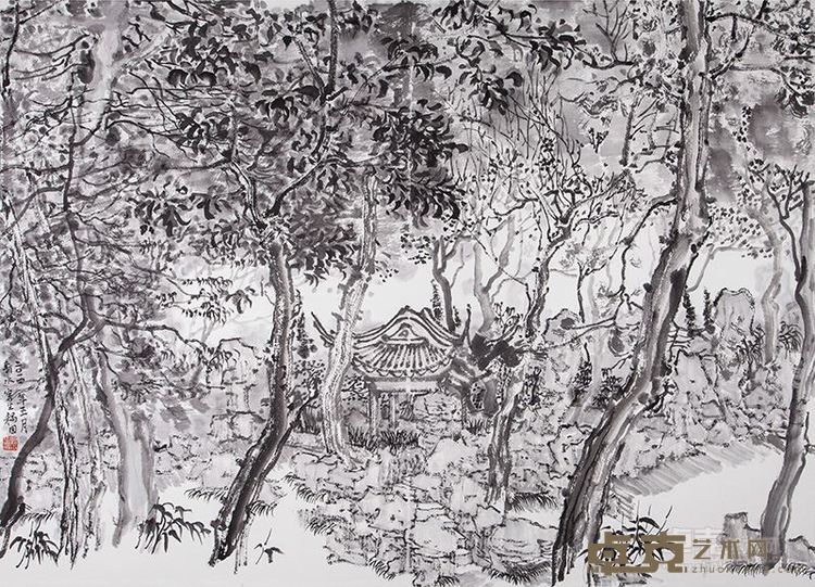 苏州耦园写生十一,束新水,60×83cm,纸本水墨,2014