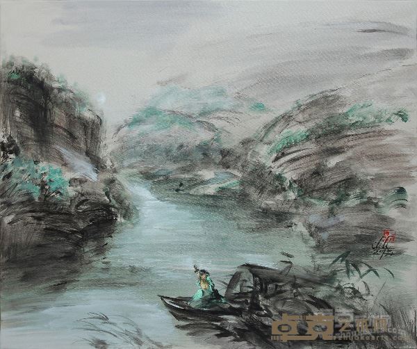 王晓莉  墨系列（77）：佳人对月（布面油画100x120cm）2015年