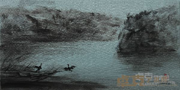 王晓莉  墨系列（74）：寂静山谷（布面油画60x120cm）2015年