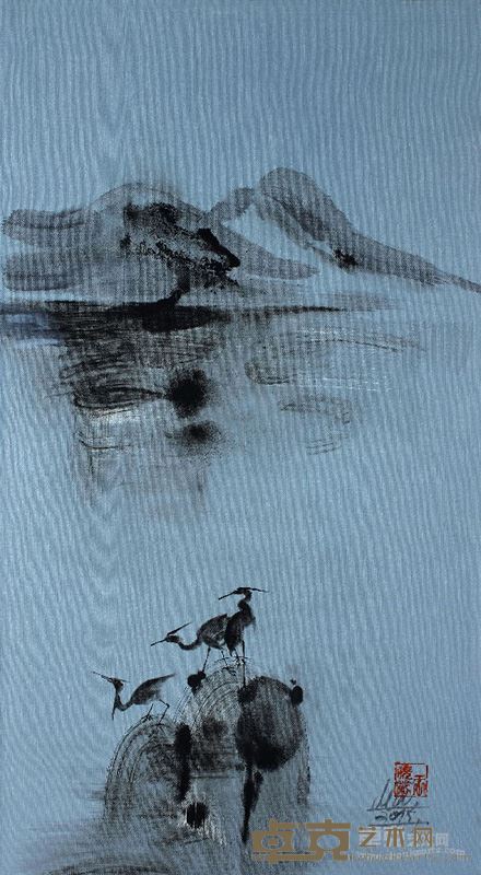 王晓莉  墨系列（72）：鹭鸶世界（布面油画90x50cm）2015年