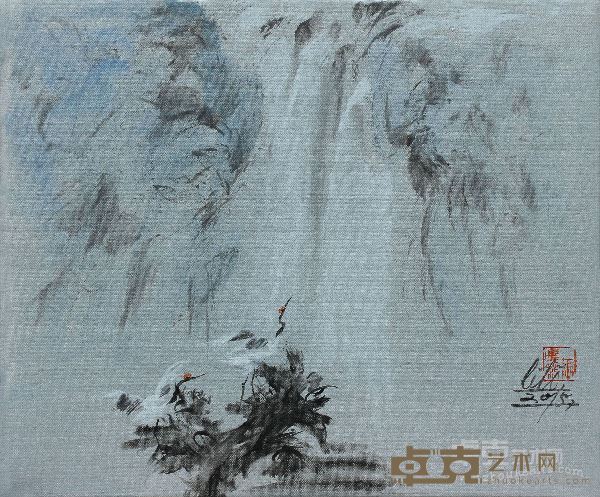 王晓莉  墨系列（69）：仙鹤（布面油画50x60cm）2015年