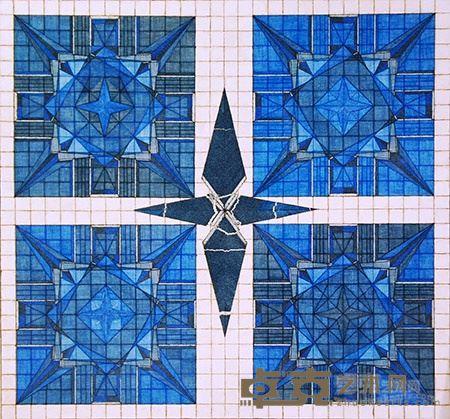 《西岸计划5》 中性水笔，宣纸 亚麻布面 油彩 树脂胶，150x140cm, 2015