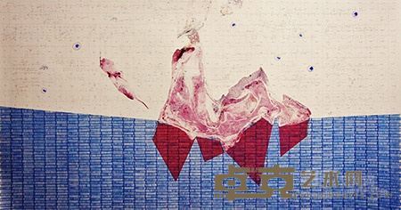 《岛》 宣纸 油彩 中性水笔，98 x 185cm, 2014