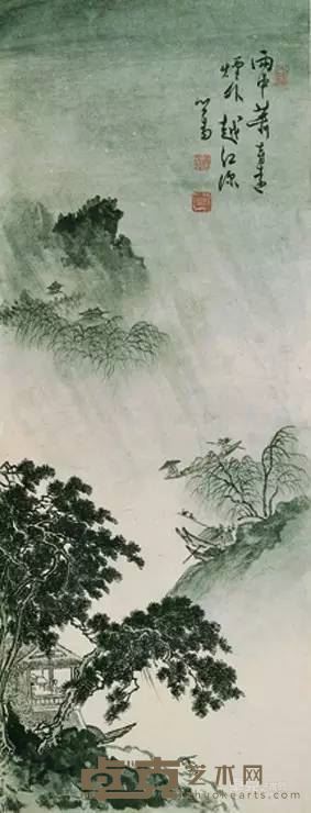 溥心畬-雨中萧寺图轴