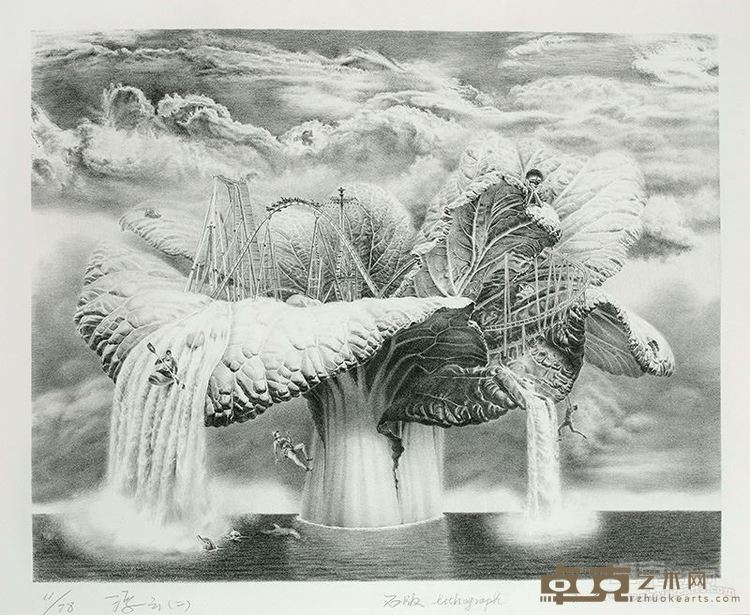 向卫星 《浮云 · 二 》石版 53×65cm 2014年