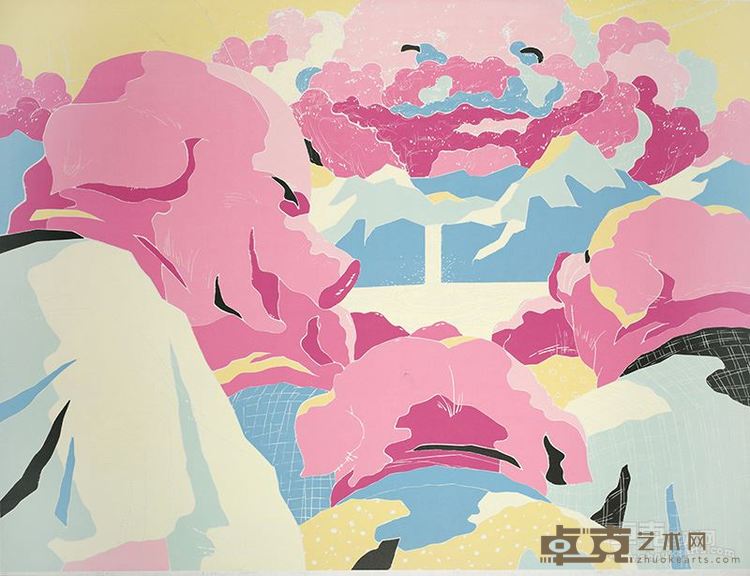 林小斌《 粉色的云》 套色木刻 90×120cm 2014年