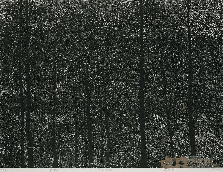 黄成春 《 松林》黑白木刻 53×65cm 2014年