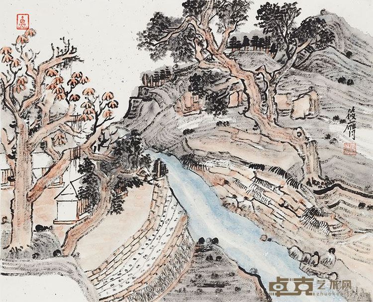 张筱膺  山水小品 45x36cm纸本设色  2015