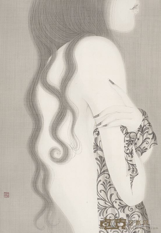 杨臻臻-青花四 63x44cm 绢本水墨 2015年