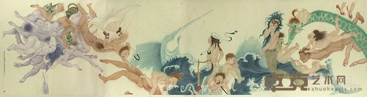 是晓雨  《逍遥游》系列2  138x552cm 纸本设色 2014年
