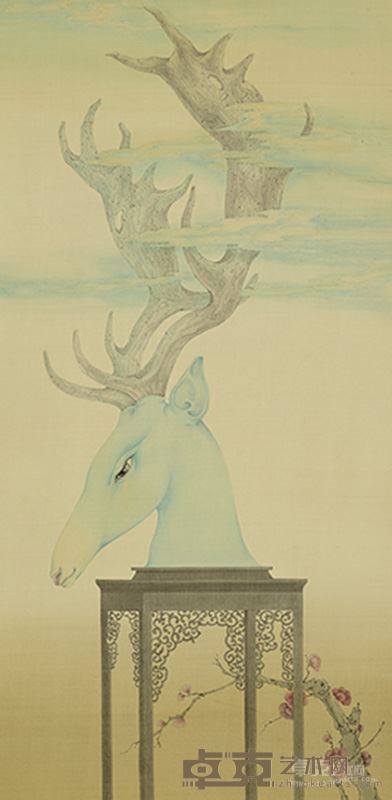 胡畔  尘土梦·焦中鹿系列二  80X40cm   绢本设色 2016年