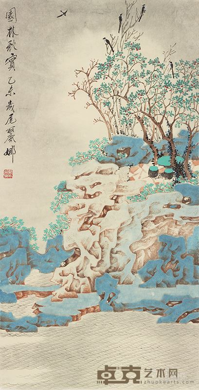 龚丽娜  园林系列三  66.5x34cm  纸本设色  2015年