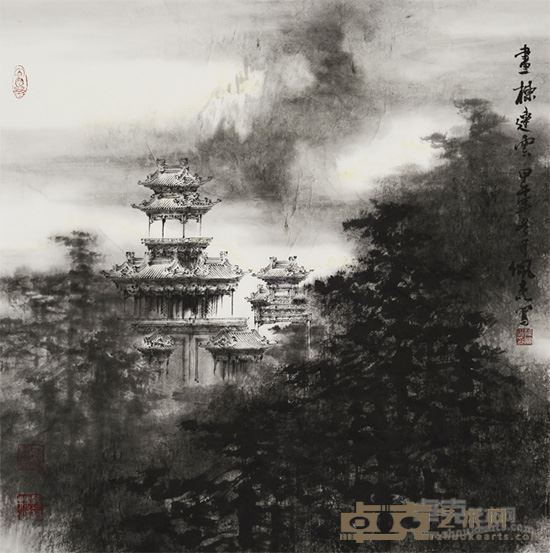 画栋连云 68cm×68cm 纸本水墨 2014年