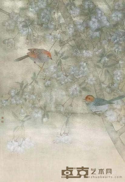 《鸟鸣海棠里》 江宏伟 67x46cm 2015年
