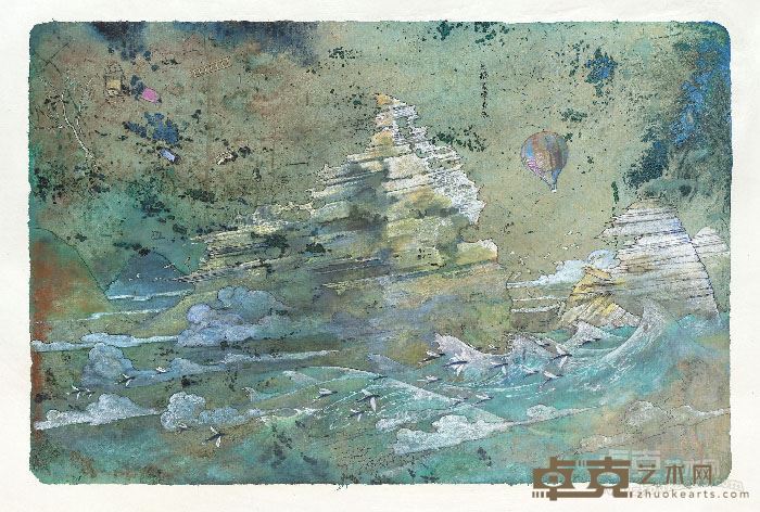 《逆飞的鱼》水墨设色60x90cm 2015