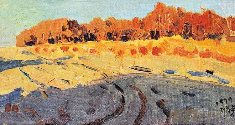 周春芽 敦煌风景 15×26.5cm 布面油画 1979