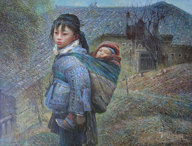 罗中立 背小孩的女孩 65×85cm 布面油画 1986