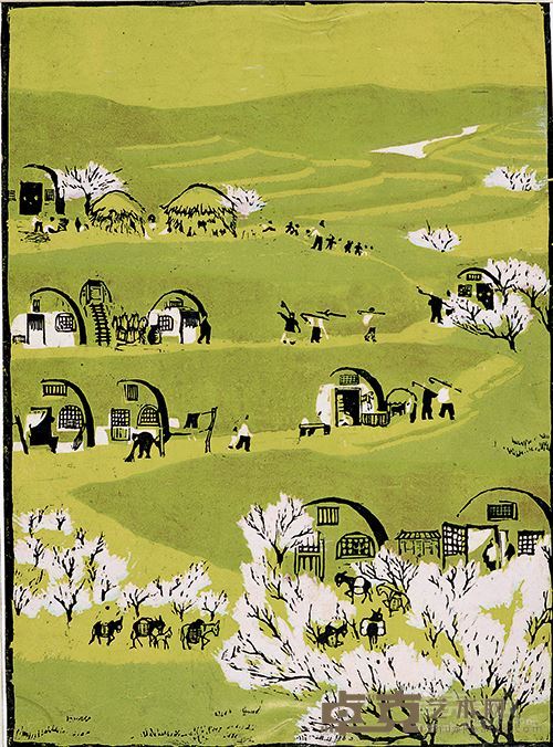 黄土高原的春天1959年-版画37x27cm