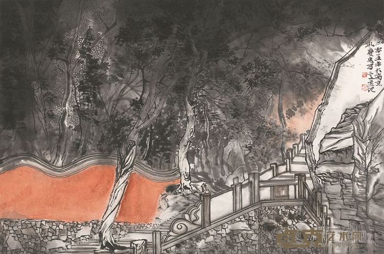 古刹登临处  45×69cm   纸本水墨   2015  孔庆忠