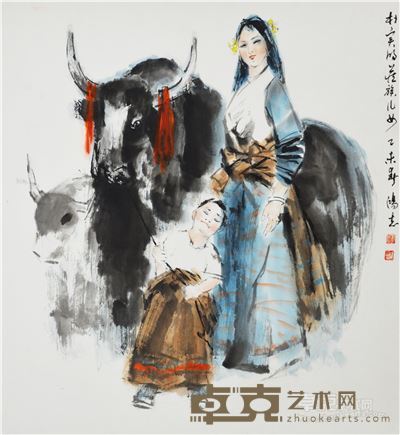刘鸿志 《母子情》 68×68cm （国画）