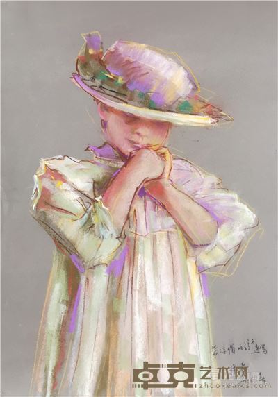 张德泰 《带凉帽的孩子》 54×40cm （粉画）