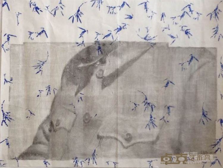 于艾君《四个纽扣和一些残竹》2010-2016年 宣纸上绘画 81x107cm