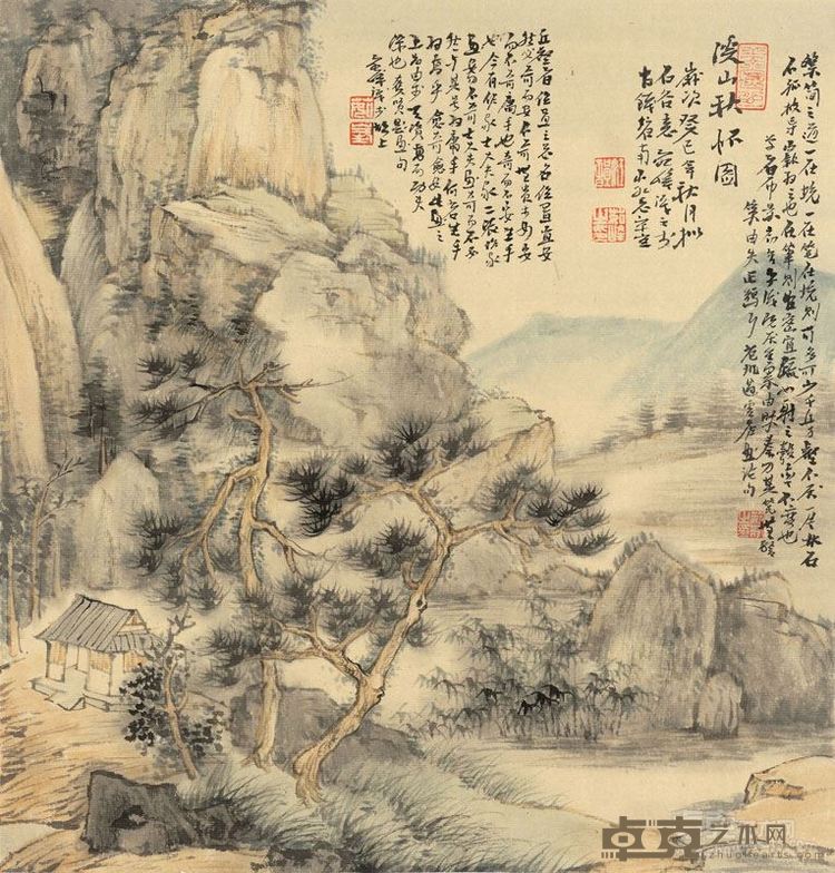 茹峰 溪山秋怀图 35×35cm 2013年 纸本设色