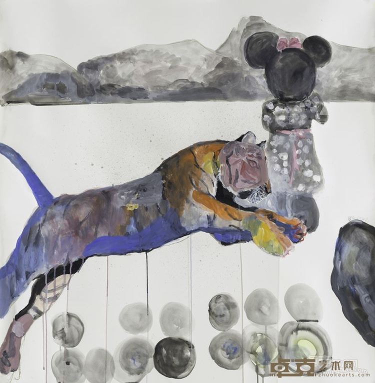 陆霄虹  老虎想要的，我们都不懂  110×110cm  纸本综合材料  2015