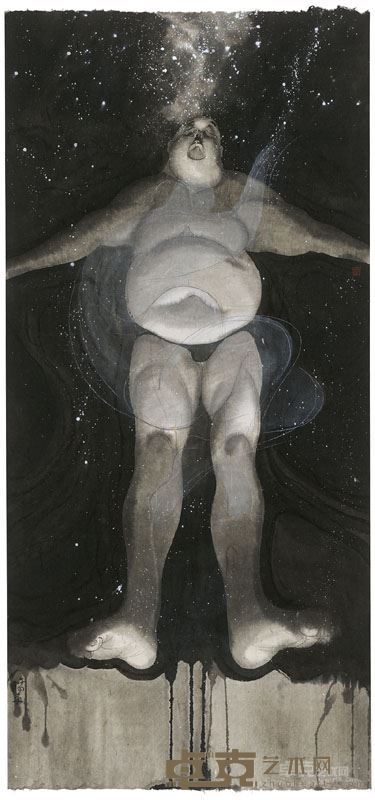 秦修平《出壳-1》 纸本水墨 96×45cm 2015年