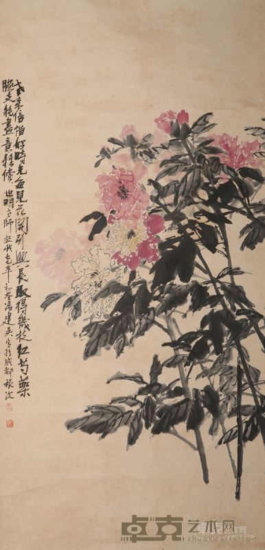红芍药  冯建吴 设色纸本  134*68cm