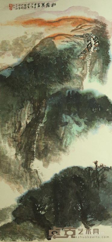 彩霞万里  李琼久  设色纸本 镜框  138*68cm