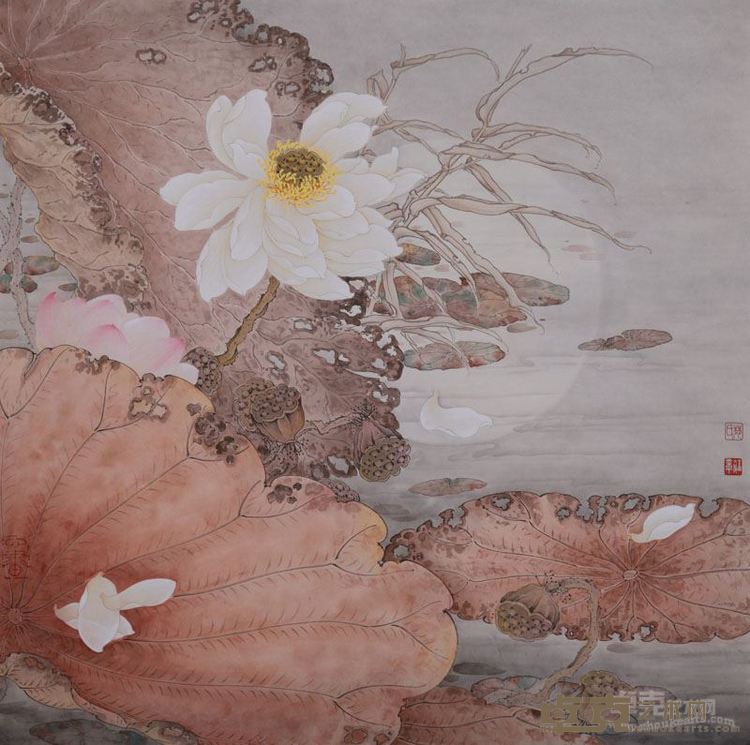 《月荷》纸本设色 工笔重彩 66x66cm
