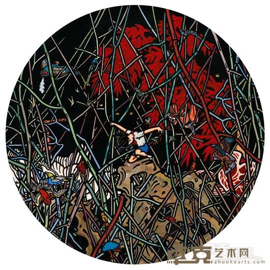 卜桦《红竹子》 2015 布面丙烯 直径150cm