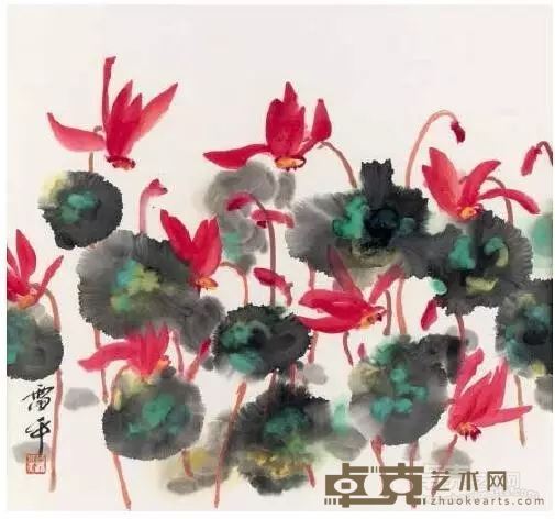 《墨叶红花》 张雷平 水墨 47cm×44cm