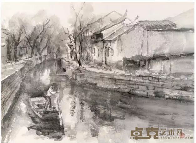 《古镇》 应小杰 水墨 58cm×42cm