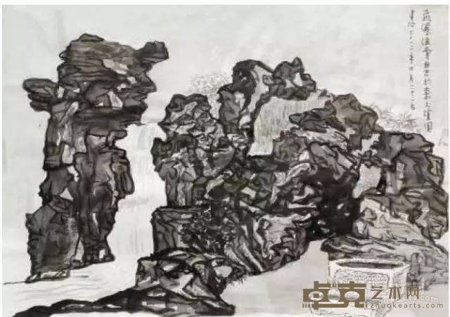 《飞瀑流云》 肖谷 水墨 42cm×30cm