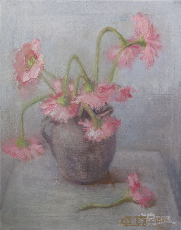 粉色扶郎花 30x40布面油画2007