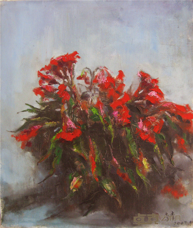 墙角鸡冠花5060X布面油画2008